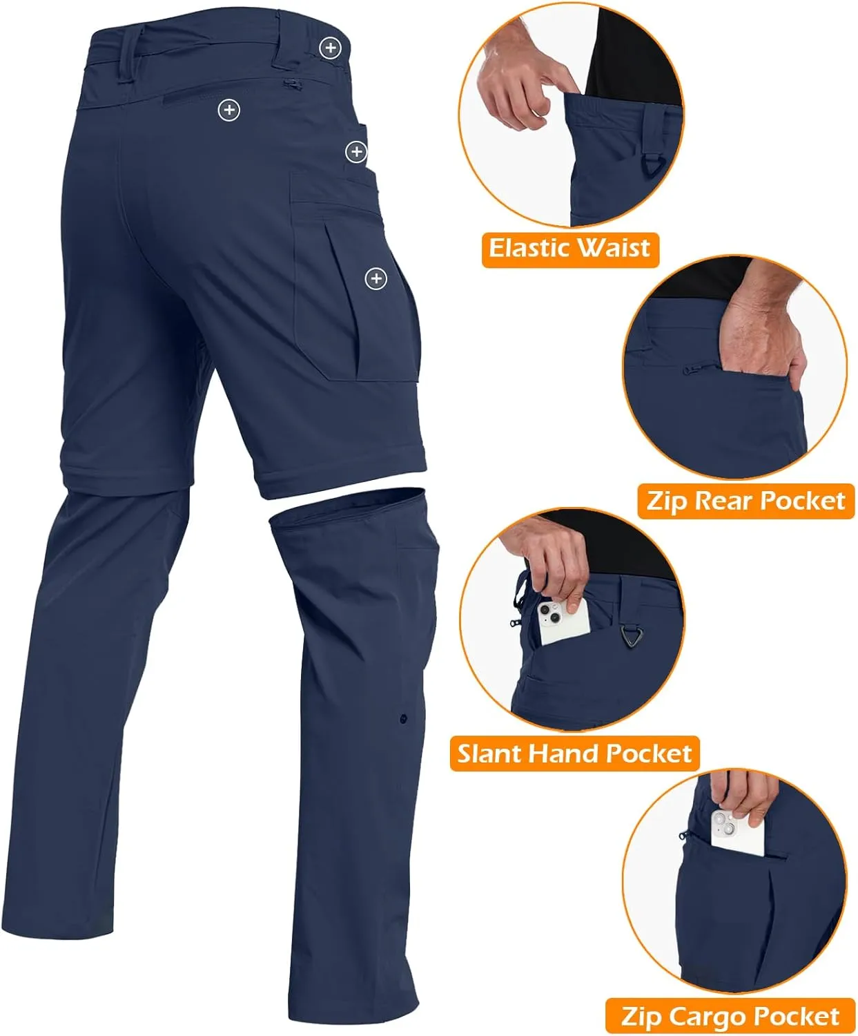 NAVEKULL Men's Convertible Hiking Pants Lightweight Quick Dry Zip Off Outdoor Fishing Tactical Cargo Pants with Roll-Up Legs