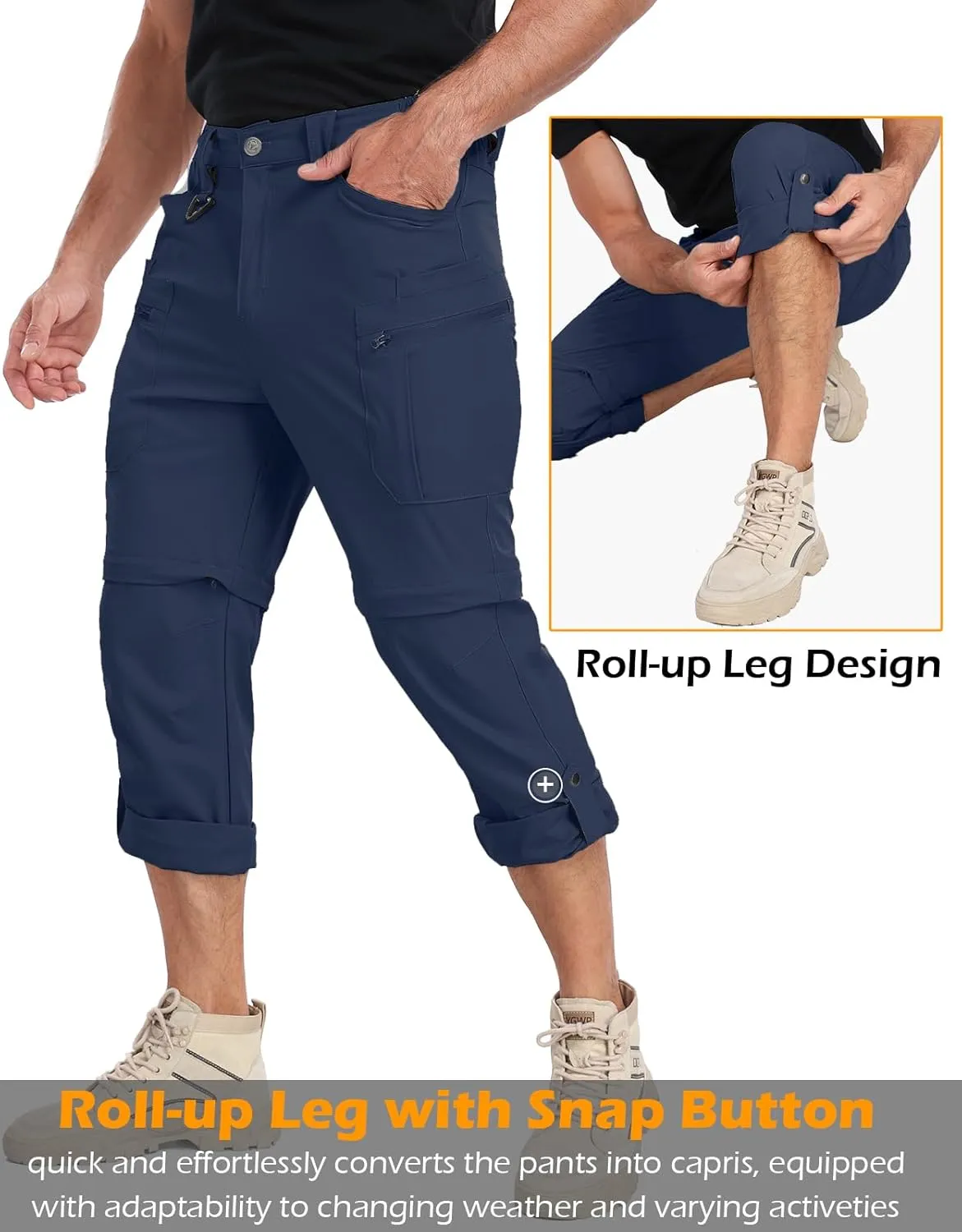 NAVEKULL Men's Convertible Hiking Pants Lightweight Quick Dry Zip Off Outdoor Fishing Tactical Cargo Pants with Roll-Up Legs