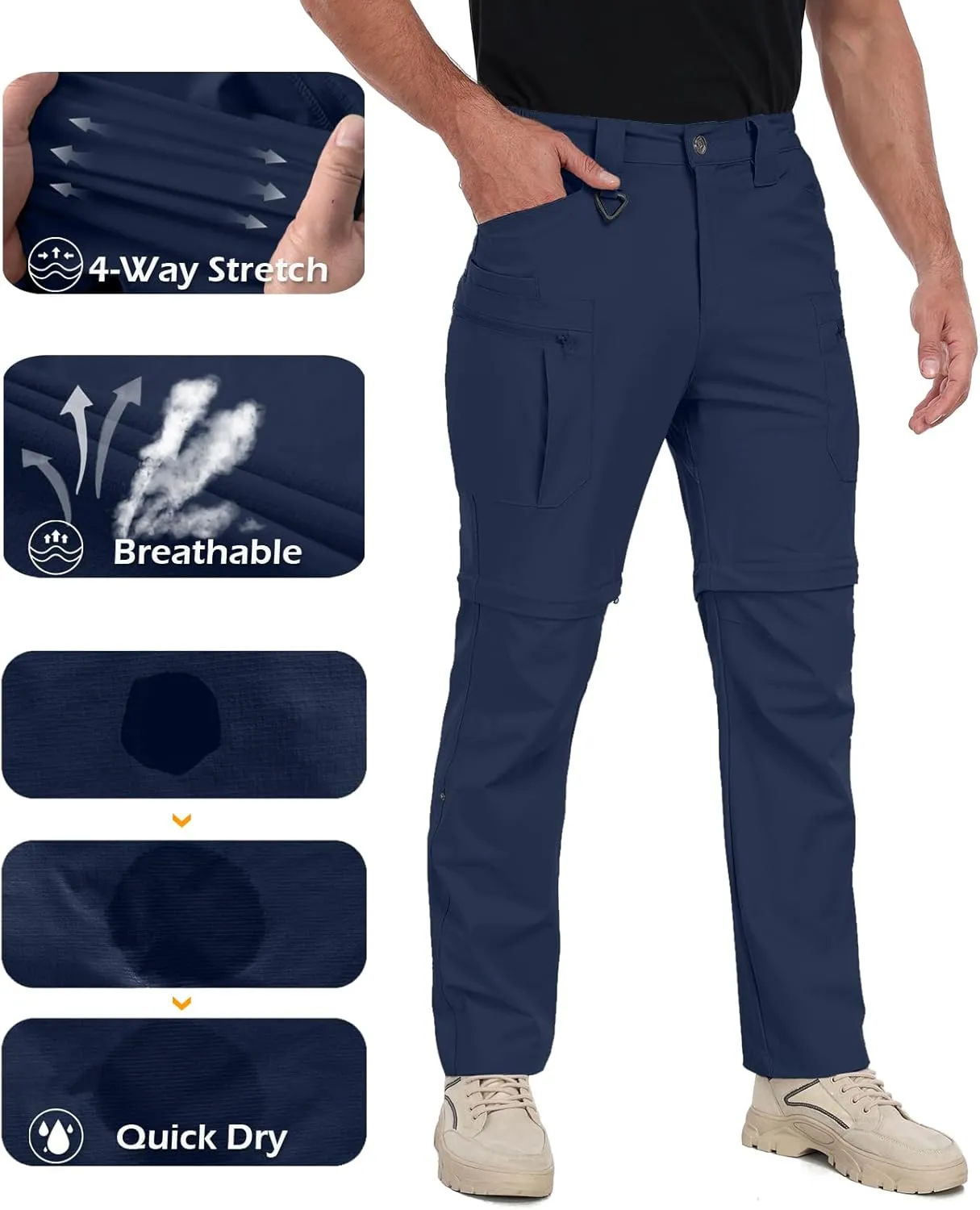 NAVEKULL Men's Convertible Hiking Pants Lightweight Quick Dry Zip Off Outdoor Fishing Tactical Cargo Pants with Roll-Up Legs