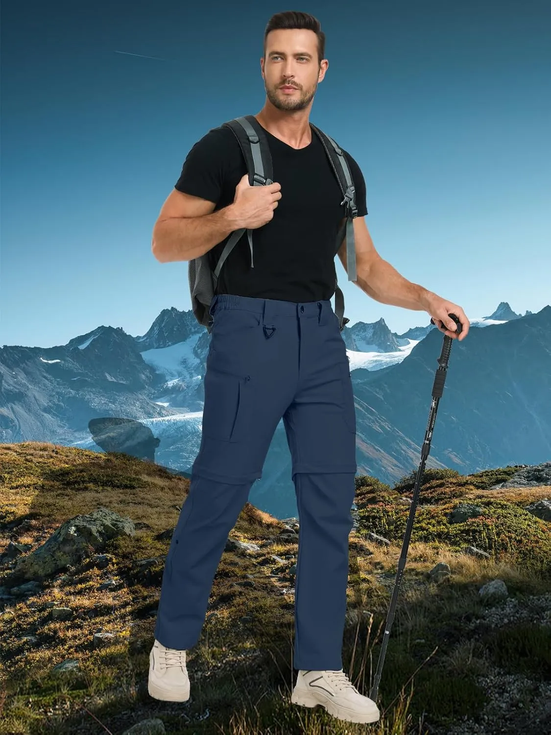 NAVEKULL Men's Convertible Hiking Pants Lightweight Quick Dry Zip Off Outdoor Fishing Tactical Cargo Pants with Roll-Up Legs