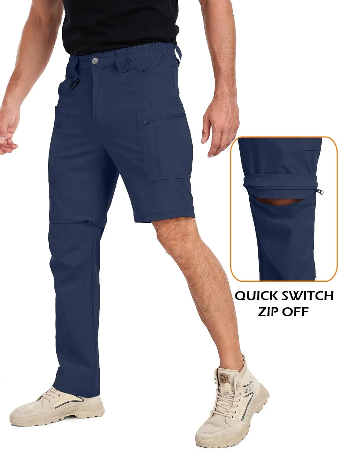 NAVEKULL Men's Convertible Hiking Pants Lightweight Quick Dry Zip Off Outdoor Fishing Tactical Cargo Pants with Roll-Up Legs