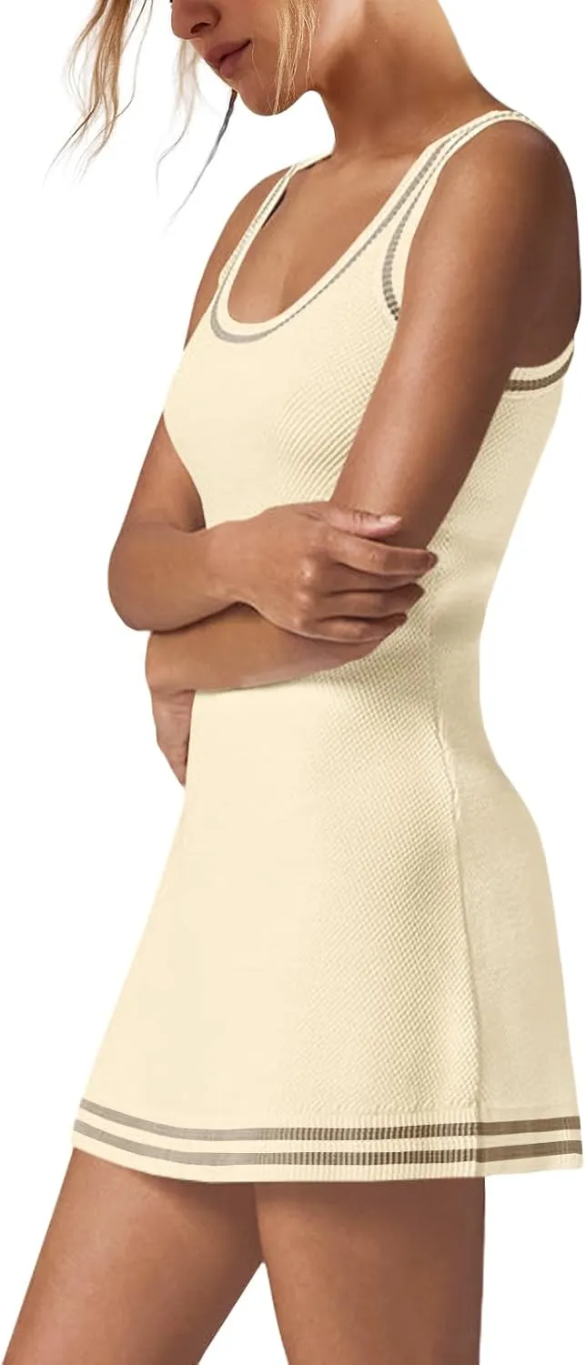 Nirovien Womens Tennis Dress with Shorts Sleeveless Athletic Romper Dress Knit Active Dresses Workout Outfits