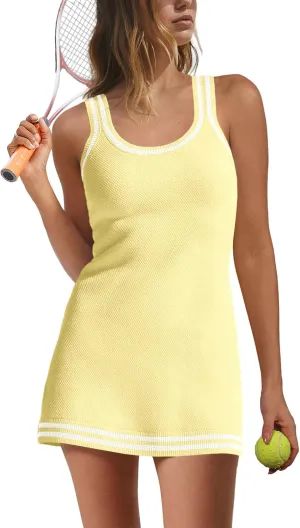 Nirovien Womens Tennis Dress with Shorts Sleeveless Athletic Romper Dress Knit Active Dresses Workout Outfits