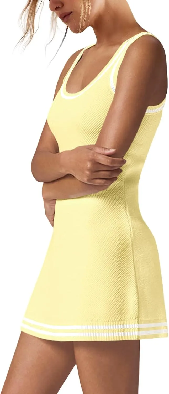 Nirovien Womens Tennis Dress with Shorts Sleeveless Athletic Romper Dress Knit Active Dresses Workout Outfits