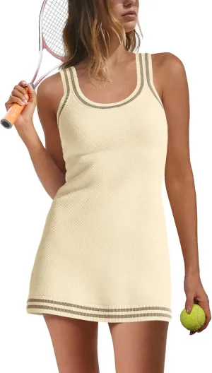 Nirovien Womens Tennis Dress with Shorts Sleeveless Athletic Romper Dress Knit Active Dresses Workout Outfits