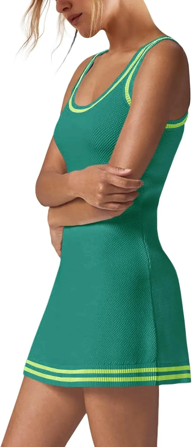 Nirovien Womens Tennis Dress with Shorts Sleeveless Athletic Romper Dress Knit Active Dresses Workout Outfits