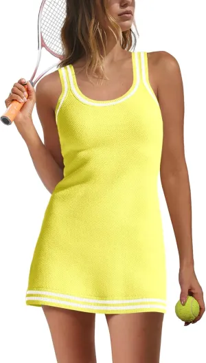 Nirovien Womens Tennis Dress with Shorts Sleeveless Athletic Romper Dress Knit Active Dresses Workout Outfits
