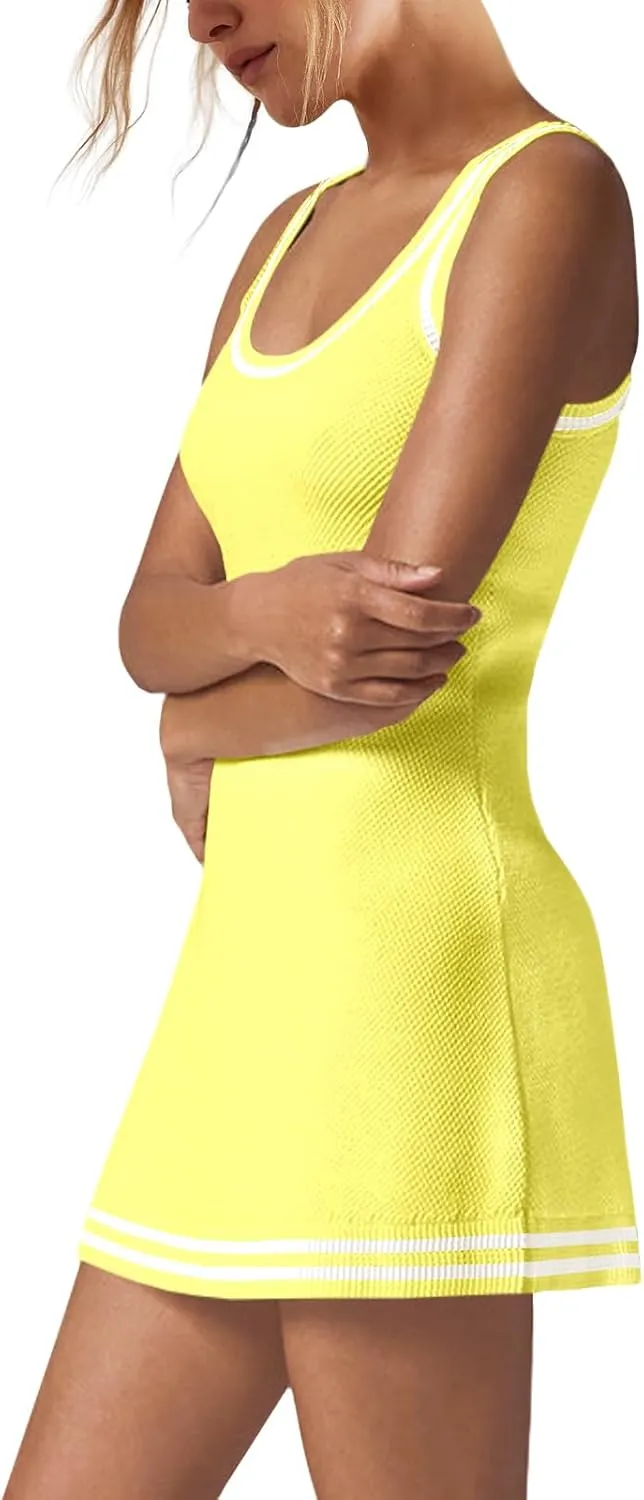 Nirovien Womens Tennis Dress with Shorts Sleeveless Athletic Romper Dress Knit Active Dresses Workout Outfits
