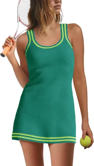 Nirovien Womens Tennis Dress with Shorts Sleeveless Athletic Romper Dress Knit Active Dresses Workout Outfits