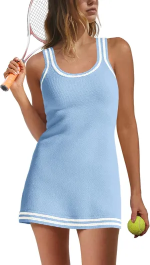 Nirovien Womens Tennis Dress with Shorts Sleeveless Athletic Romper Dress Knit Active Dresses Workout Outfits