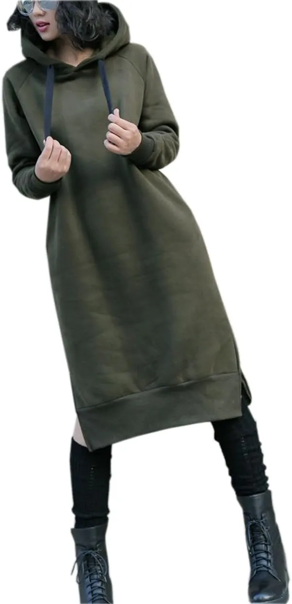 NUTEXROL Women's Thickening Long Fleece Sweatshirt String Hoodie Dress Pullover Plus Size
