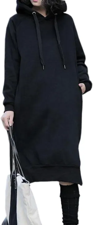 NUTEXROL Women's Thickening Long Fleece Sweatshirt String Hoodie Dress Pullover Plus Size
