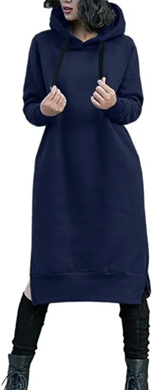NUTEXROL Women's Thickening Long Fleece Sweatshirt String Hoodie Dress Pullover Plus Size