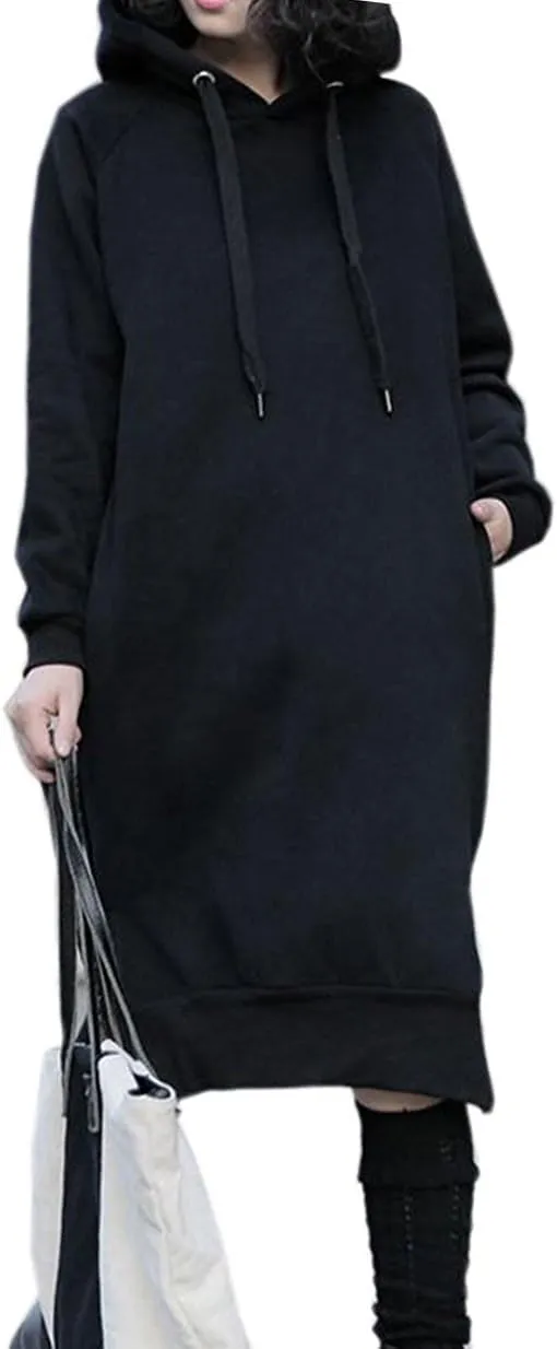 NUTEXROL Women's Thickening Long Fleece Sweatshirt String Hoodie Dress Pullover Plus Size