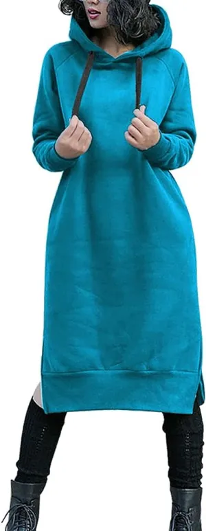 NUTEXROL Women's Thickening Long Fleece Sweatshirt String Hoodie Dress Pullover Plus Size