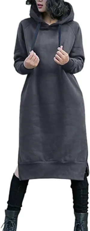 NUTEXROL Women's Thickening Long Fleece Sweatshirt String Hoodie Dress Pullover Plus Size