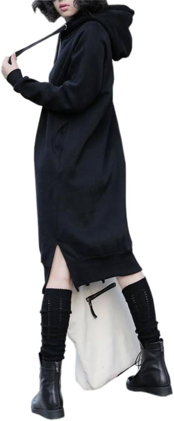 NUTEXROL Women's Thickening Long Fleece Sweatshirt String Hoodie Dress Pullover Plus Size