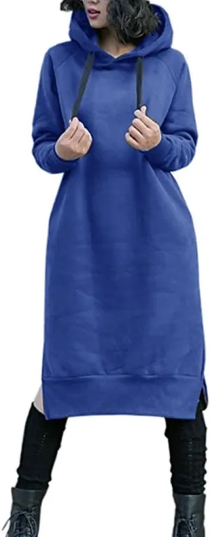 NUTEXROL Women's Thickening Long Fleece Sweatshirt String Hoodie Dress Pullover Plus Size