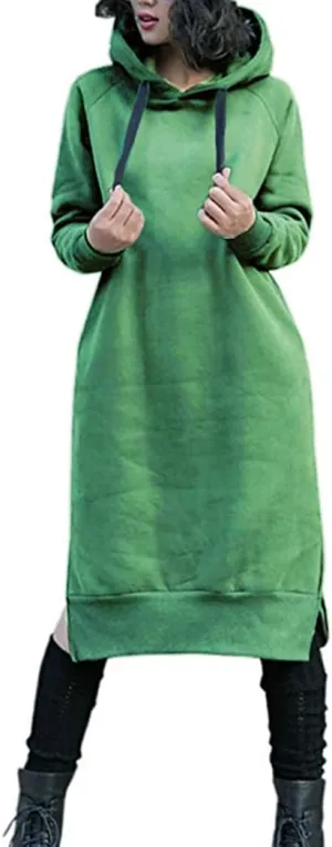 NUTEXROL Women's Thickening Long Fleece Sweatshirt String Hoodie Dress Pullover Plus Size