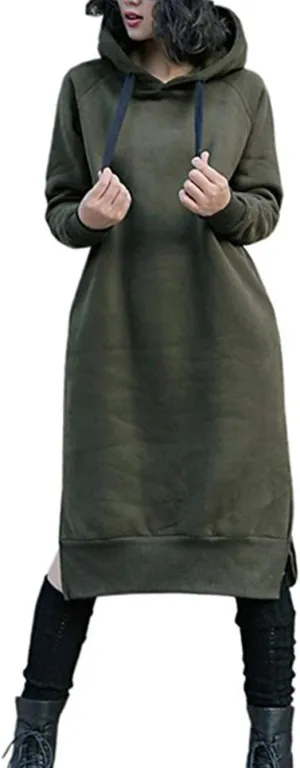NUTEXROL Women's Thickening Long Fleece Sweatshirt String Hoodie Dress Pullover Plus Size