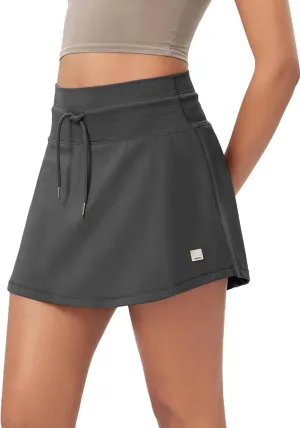 ODODOS Women's Drawstring Tie Daily Skirts Built-in Shorts Athletic Golf Tennis Skorts with Ball Pocket