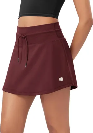 ODODOS Women's Drawstring Tie Daily Skirts Built-in Shorts Athletic Golf Tennis Skorts with Ball Pocket