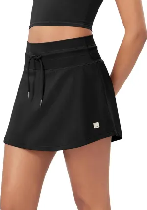 ODODOS Women's Drawstring Tie Daily Skirts Built-in Shorts Athletic Golf Tennis Skorts with Ball Pocket