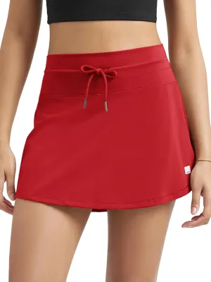 ODODOS Women's Drawstring Tie Daily Skirts Built-in Shorts Athletic Golf Tennis Skorts with Ball Pocket
