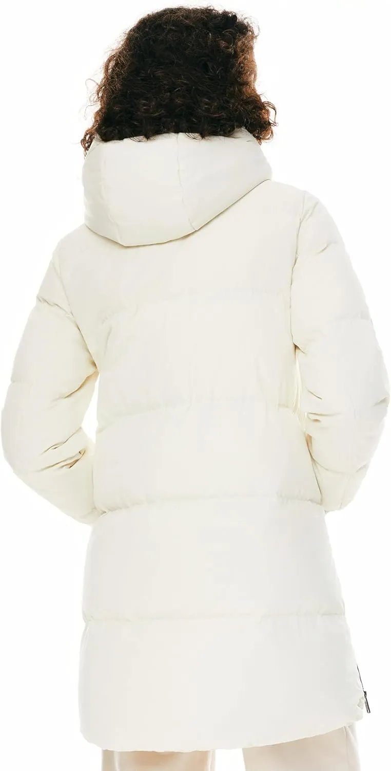 Orolay Women's Stylish Down Hooded Jacket with Two-Way Zipper Winter Down Coat Puffer Jacket A-line Coat
