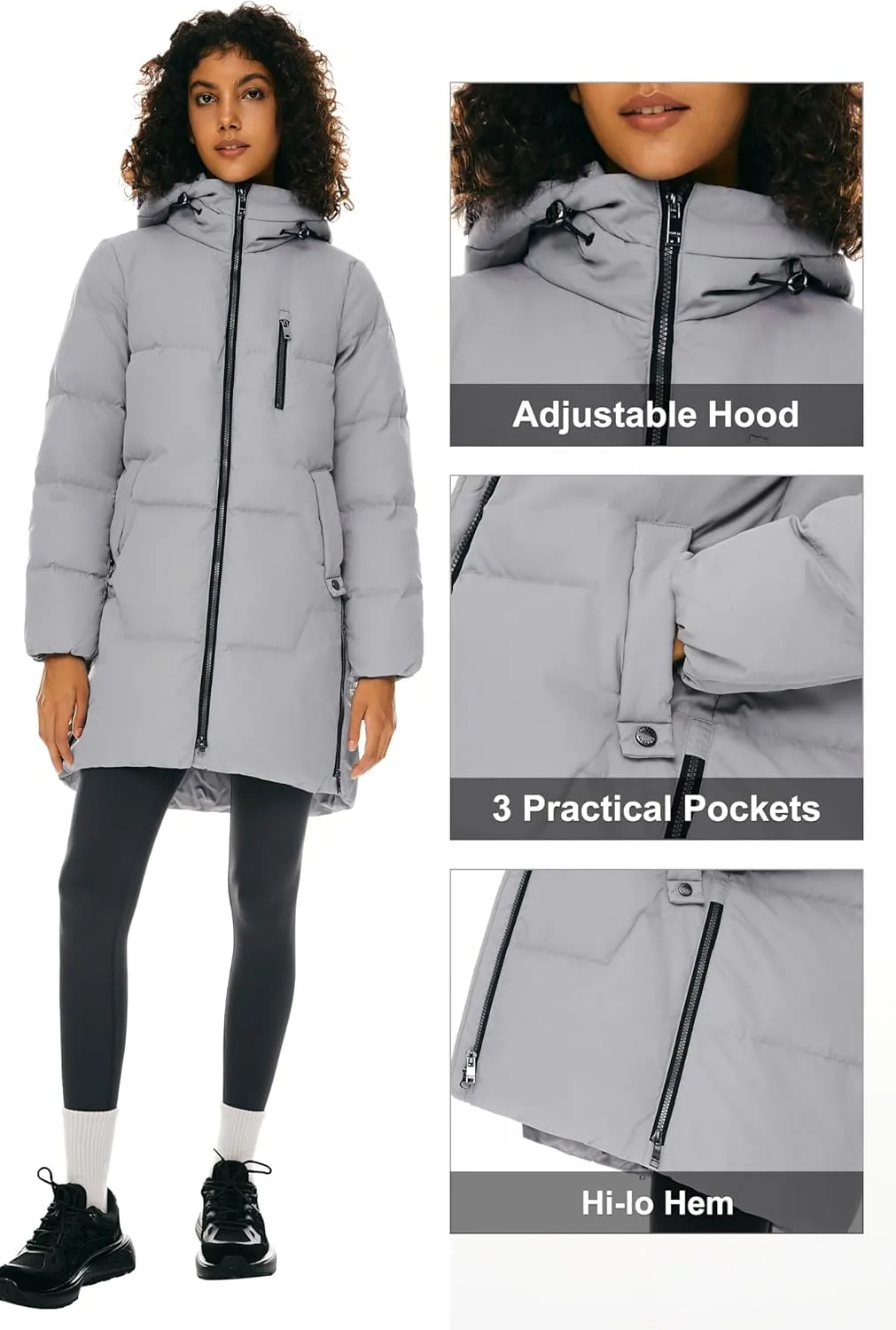 Orolay Women's Stylish Down Hooded Jacket with Two-Way Zipper Winter Down Coat Puffer Jacket A-line Coat