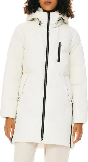 Orolay Women's Stylish Down Hooded Jacket with Two-Way Zipper Winter Down Coat Puffer Jacket A-line Coat