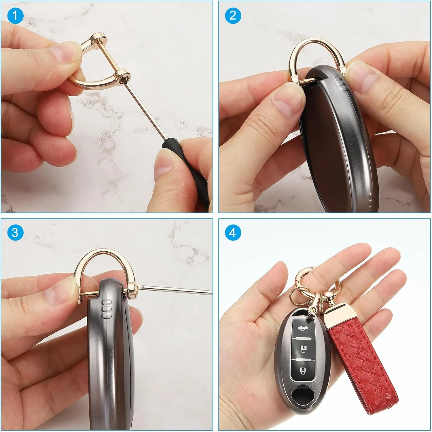 PATIKIL Leather Wristlet Keychain, PU Car Key Chain Holder Decorative Wrist Keychain, Anti-Lost D-Ring and Screwdriver