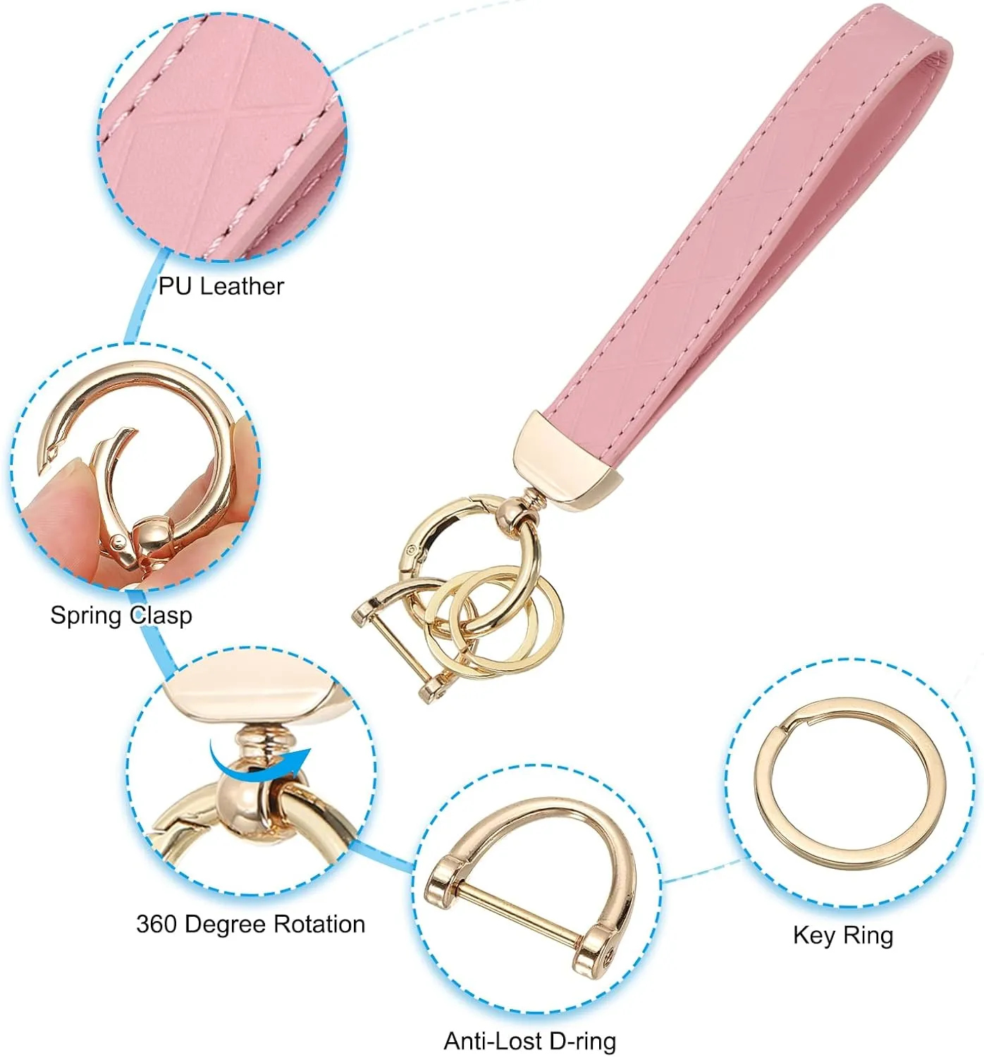 PATIKIL Leather Wristlet Keychain, PU Car Key Chain Holder Decorative Wrist Keychain, Anti-Lost D-Ring and Screwdriver