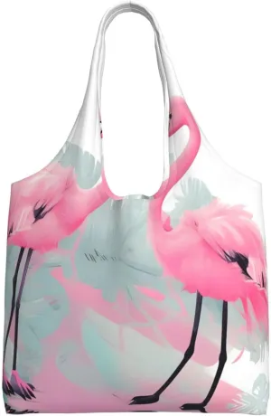 Pink Flamingo Printed single-shoulder canvas bag, fashionable daily canvas bag, suitable for daily travel and shopping