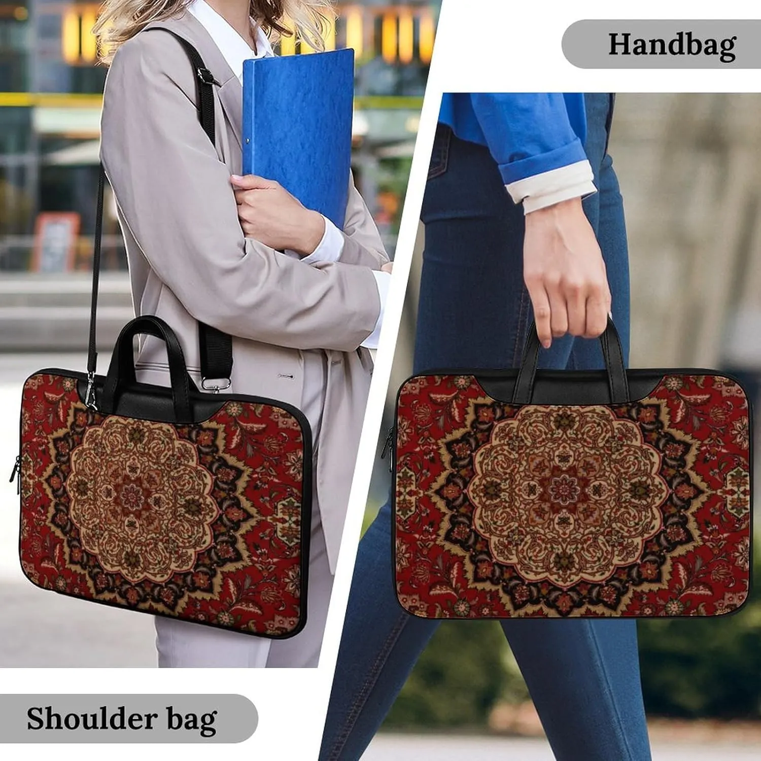 Pink Witch Gothic Pattern Portable Leather Laptop Bag