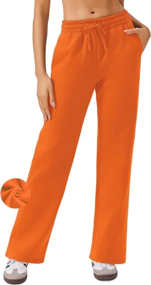 PINSPARK Fleece Sweat Pants for Womens Straight Legs Winter Sweatpants High Waisted Workout Pants with 4 Pockets