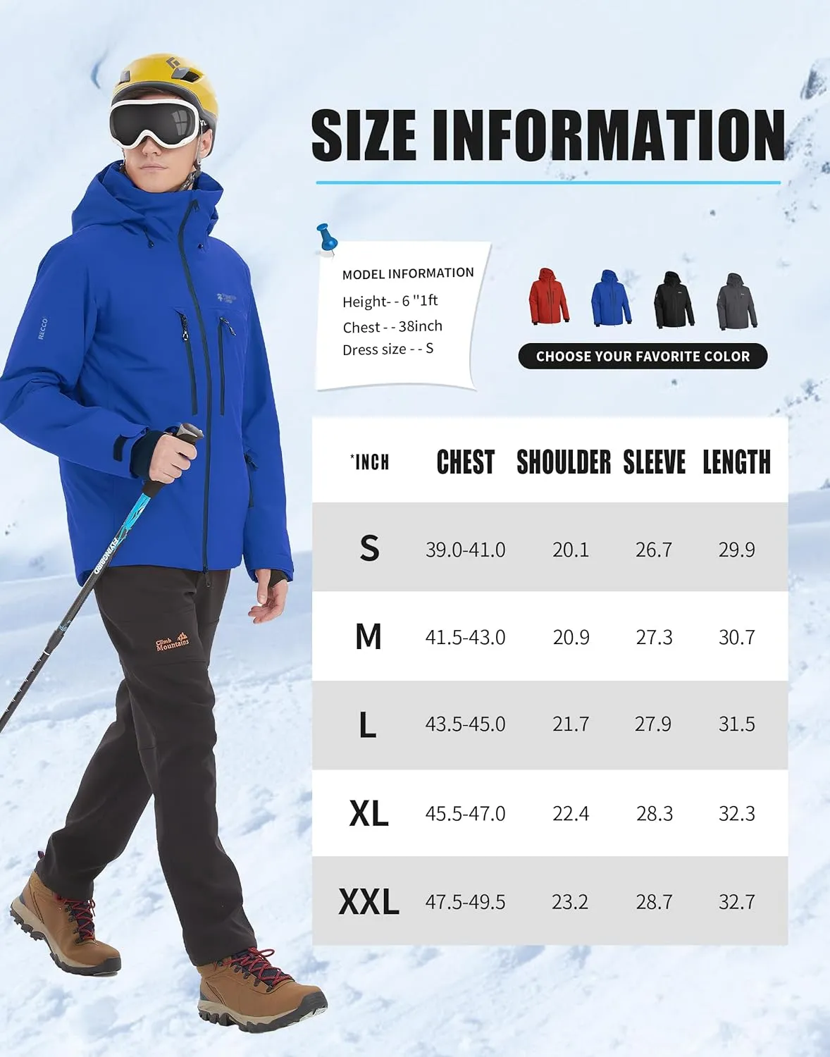 Pioneer Camp Men's Ski Jacket Waterproof Insulated Snowboard Gear Cold Weather Winter Warm Mountain Snow Coat