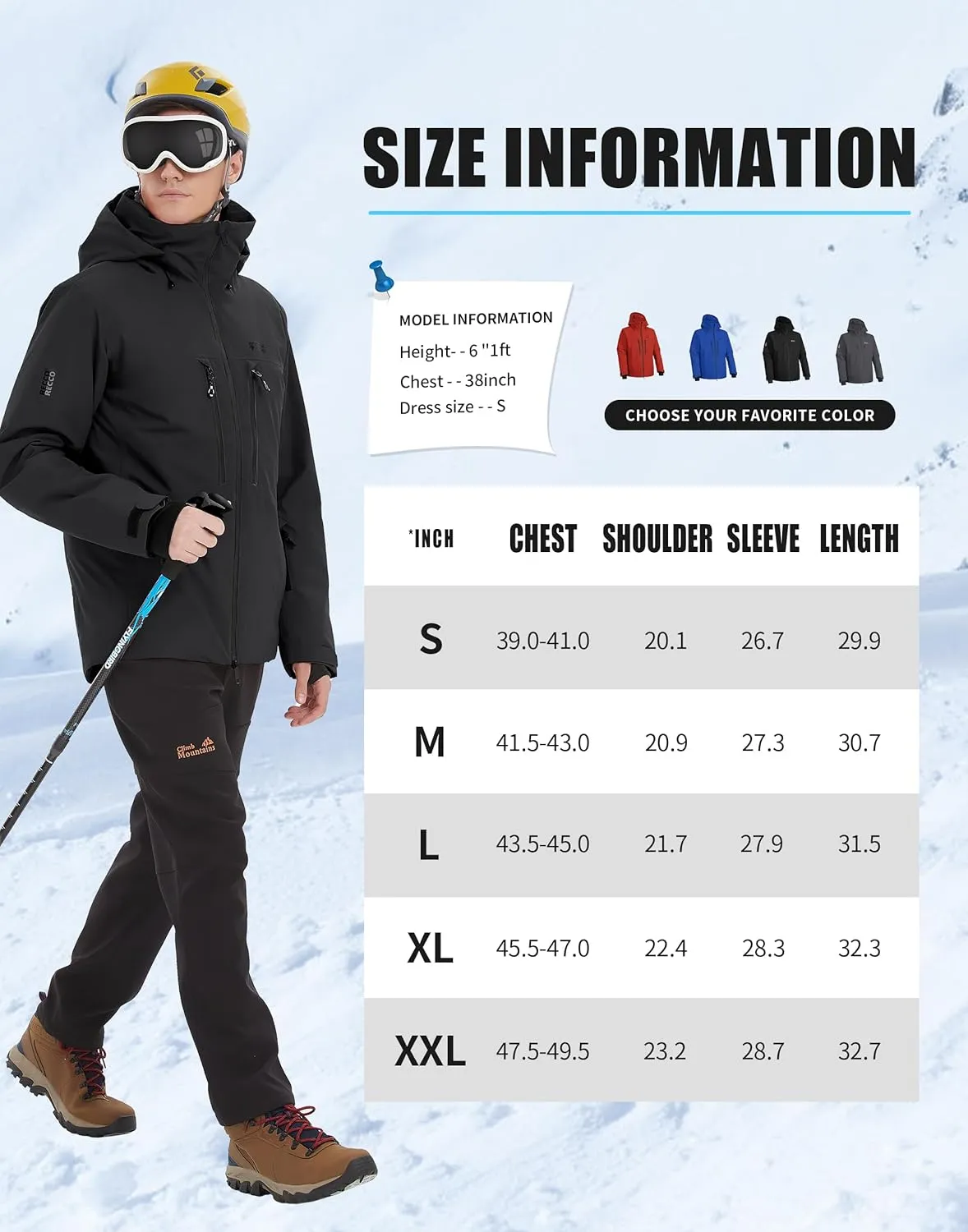 Pioneer Camp Men's Ski Jacket Waterproof Insulated Snowboard Gear Cold Weather Winter Warm Mountain Snow Coat
