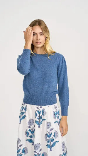 Puff Sleeve Crewneck Sweater - Indigo