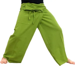 RaanPahMuang Brand Plain Thick Muang Cotton Fisherman Wrap Tall Pants