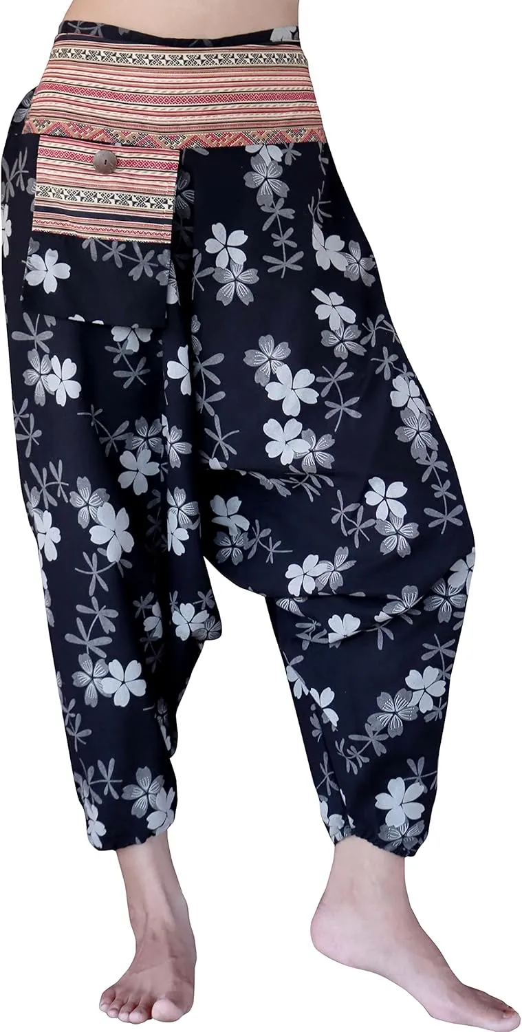 RaanPahMuang Premium Cotton Yoga Harem, Boho Pants for Women, with Side Pocket, Hippy Baggy Tribe Pants