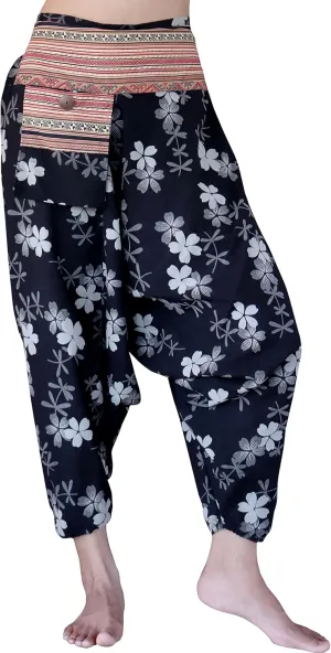 RaanPahMuang Premium Cotton Yoga Harem, Boho Pants for Women, with Side Pocket, Hippy Baggy Tribe Pants