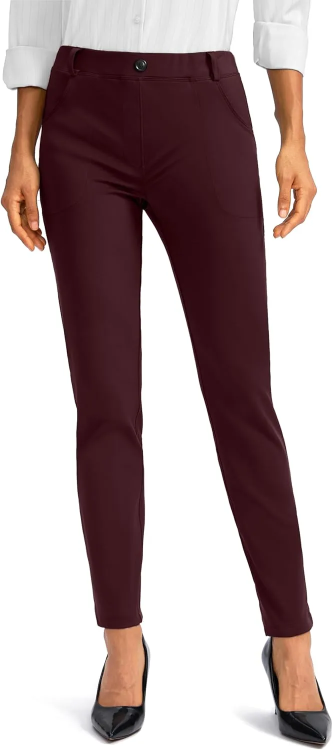 Rammus Women's Fleece Lined Dress Pants with Pockets Warm Winter Pants Cold Weather Skinny Slacks for Casual Work