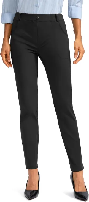 Rammus Women's Fleece Lined Dress Pants with Pockets Warm Winter Pants Cold Weather Skinny Slacks for Casual Work