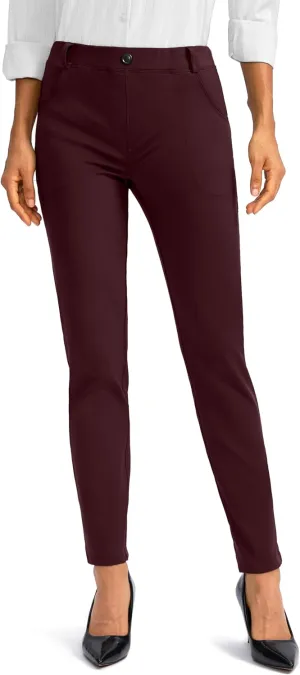 Rammus Women's Fleece Lined Dress Pants with Pockets Warm Winter Pants Cold Weather Skinny Slacks for Casual Work
