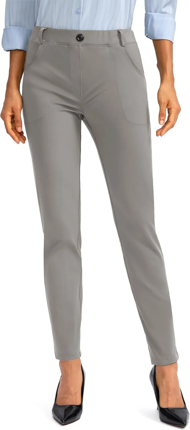 Rammus Women's Fleece Lined Dress Pants with Pockets Warm Winter Pants Cold Weather Skinny Slacks for Casual Work