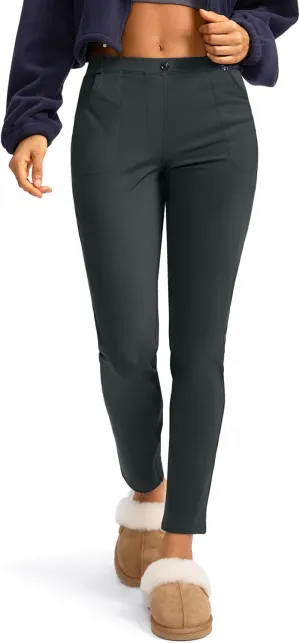 Rammus Women's Fleece Lined Dress Pants with Pockets Warm Winter Pants Cold Weather Skinny Slacks for Casual Work