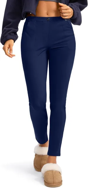 Rammus Women's Fleece Lined Dress Pants with Pockets Warm Winter Pants Cold Weather Skinny Slacks for Casual Work
