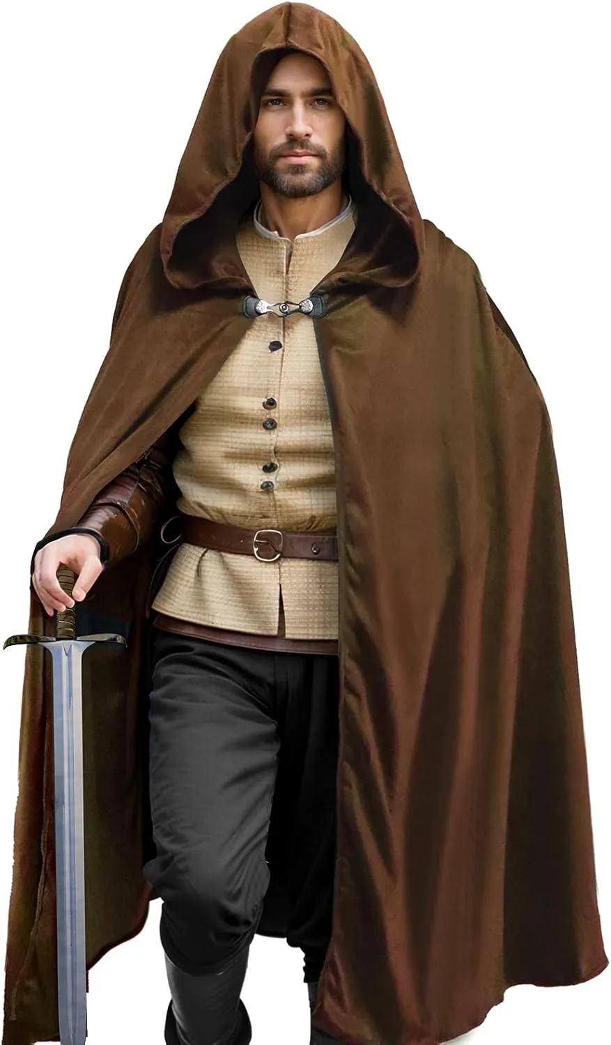 Renaissance Cloak with Hood Men Women,Medieval Velvet Cape Hobbit Halloween Costume Cosplay Wizard Witch Cloak