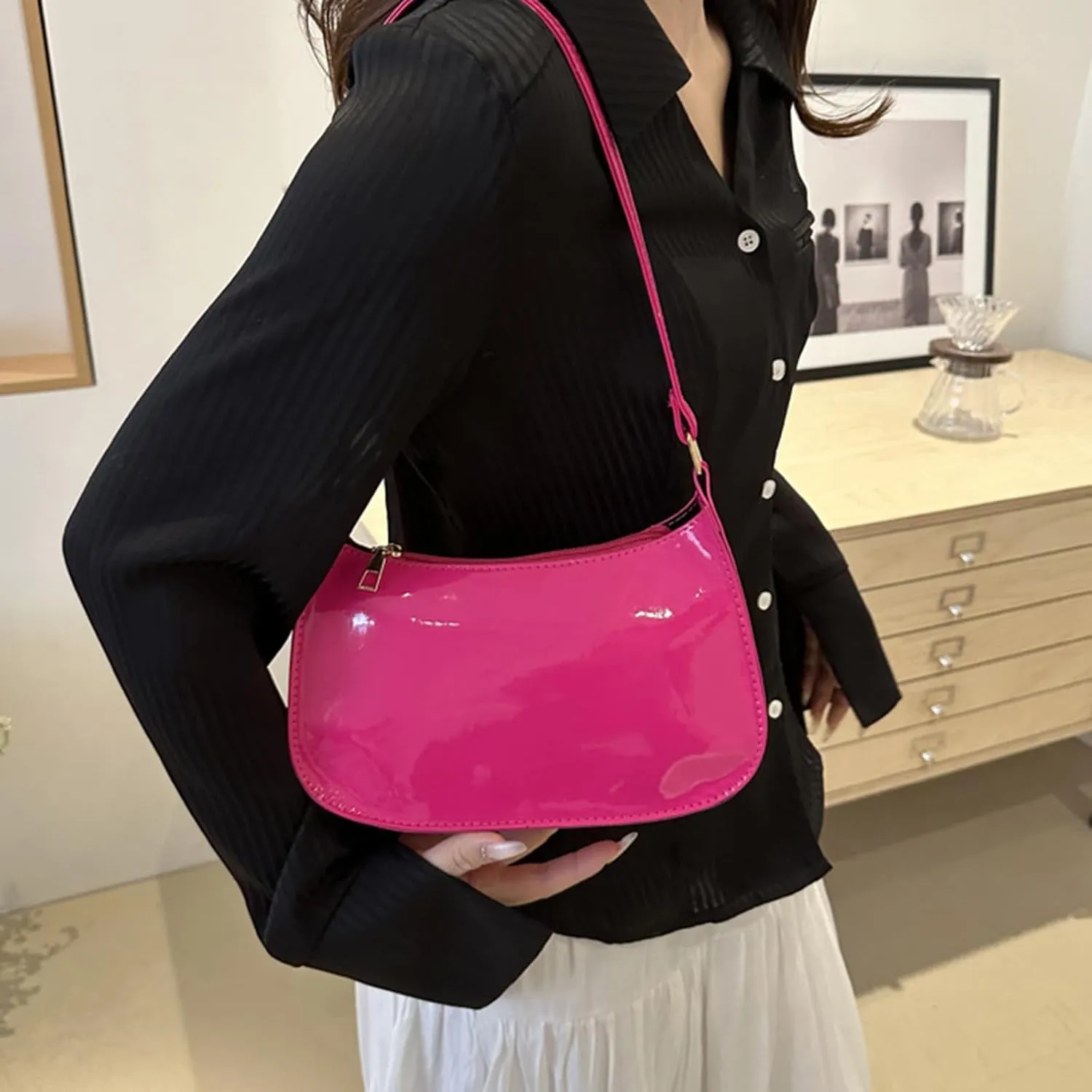 Retro PU Leather Shoulder Bag for Women Elegant Underarm Bag Satchel Purse Fashionable Evening Handbag Armpit Bag